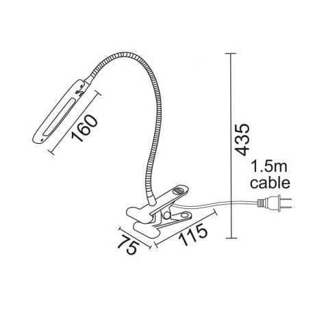 Desk lamp with LED clip 5W color black 16x11.5x43.5cm.