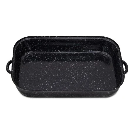 Rectangular enameled hull in black color 36x23x6cm.