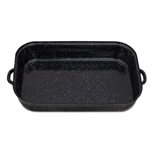 Rectangular enameled hull in black color 36x23x6cm.