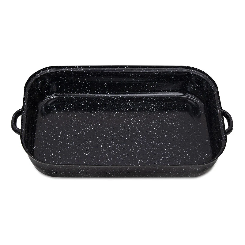 Rectangular enameled hull in black color 36x23x6cm.