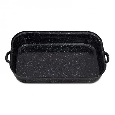 Enameled rectangular hull in black color 40x25x6cm.