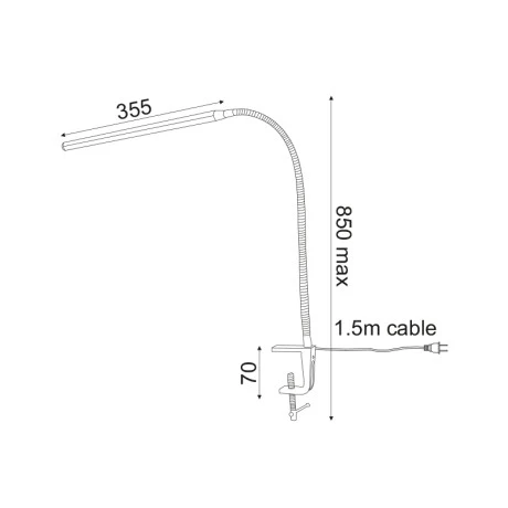 LED touch desk lamp with clamp 5W metal color white 35.5x85cm.
