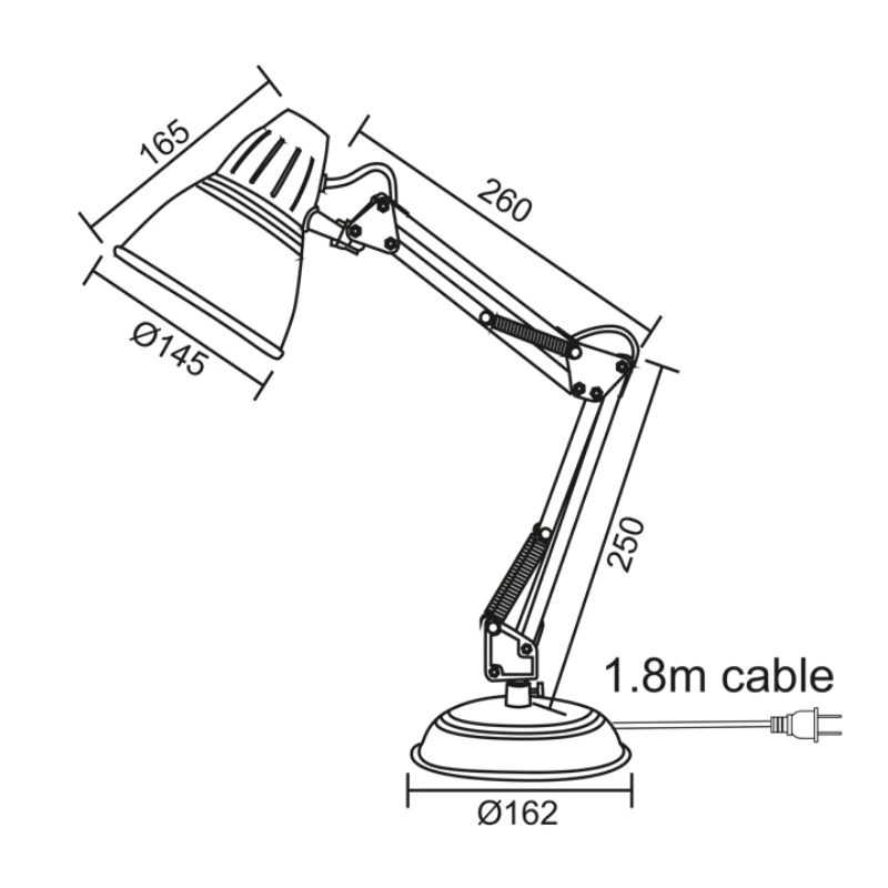 Desk lamp E27 metal color black 16.2x14.5x50cm.