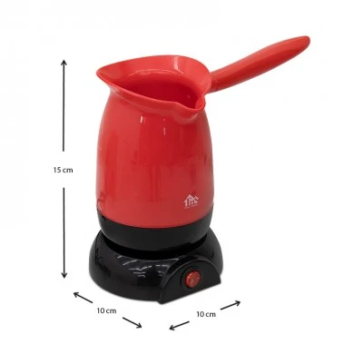 800W electric brewing pot in red color 10x10x15cm.
