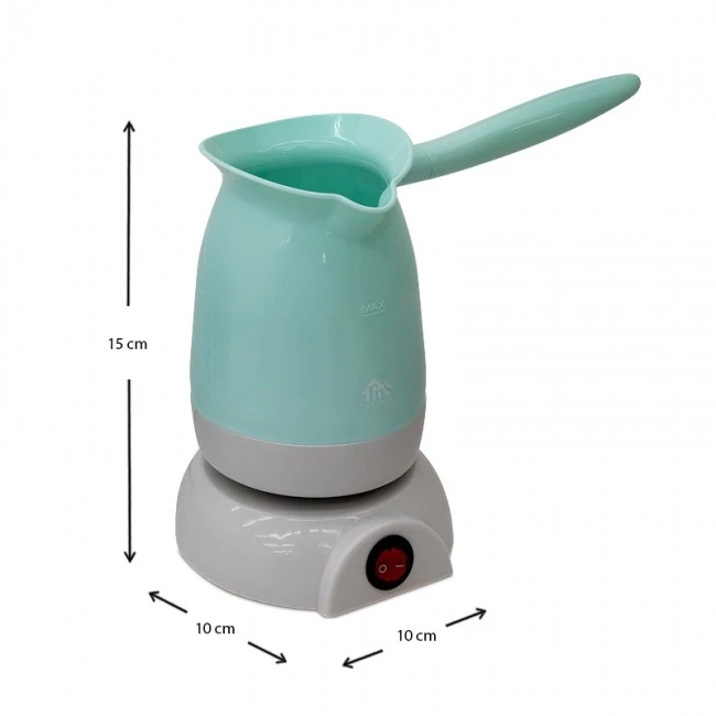 800W electric brewing pot in bright green color 10x10x15cm.