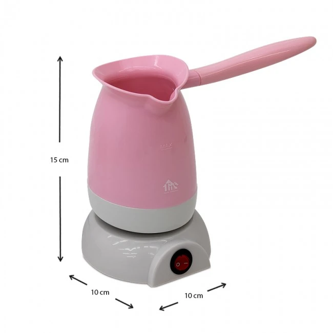 800W electric brewing pot in pink color 10x10x15cm.