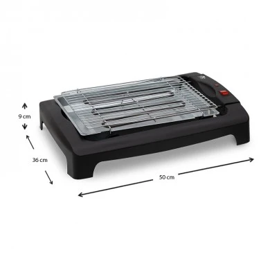 Electric barbeque grill of 2000W in black color 50x36x9cm.