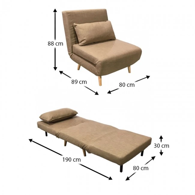 Πολυθρόνα Sara με επένδυση από ύφασμα σε χρώμα καφέ 80x89x88εκ