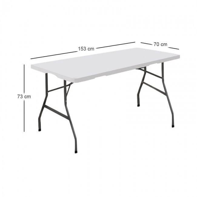 Τραπέζι catering βαλίτσα με μεταλλικό σκελετό και επιφάνεια πολυπροπυλενίου HDPE σε χρώμα λευκό 152x76x74εκ