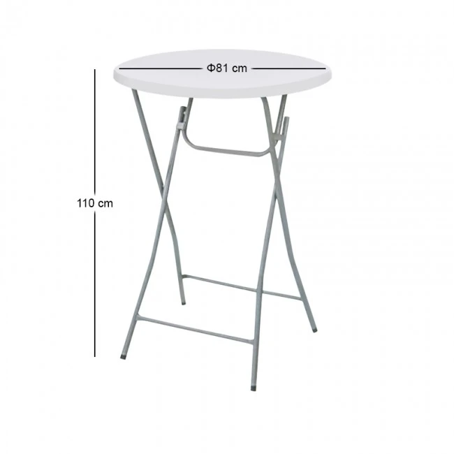 Τραπέζι - stand catering με μεταλλικό σκελετό - επιφάνεια από Pp Hdpe σε λευκό Φ.81x110εκ.