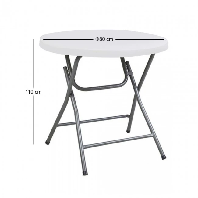 Τραπέζι catering πτυσσόμενο με μεταλλικό σκελετό και επιφάνεια από πολυπροπυλένιο HDPE σε χρώμα λευκό  Φ80X110εκ 41.0187