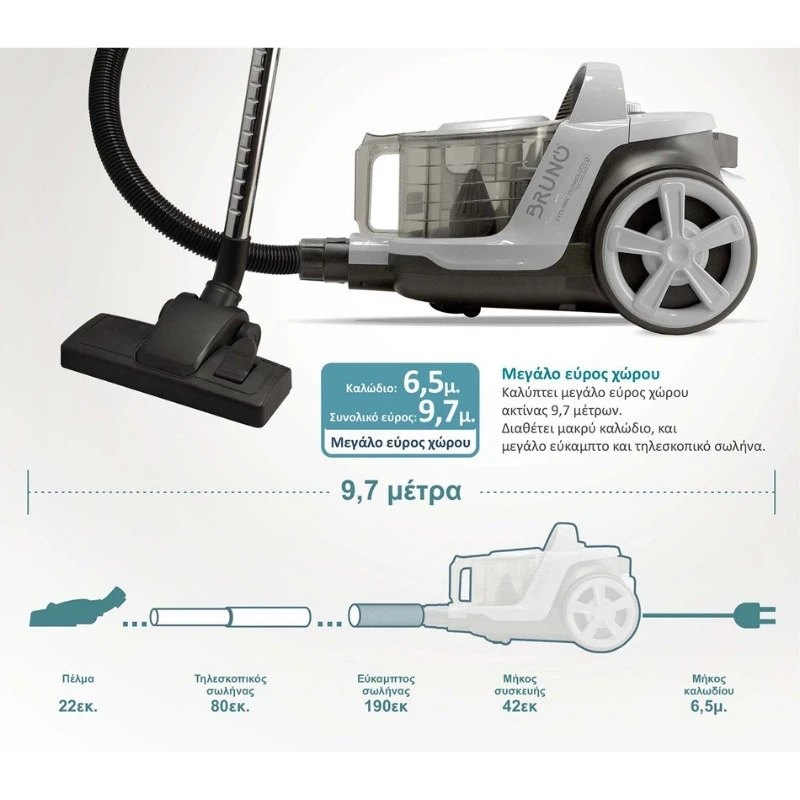Vacuum cleaner BRN-0137 Bruno 800W 3lt cyclonic color white