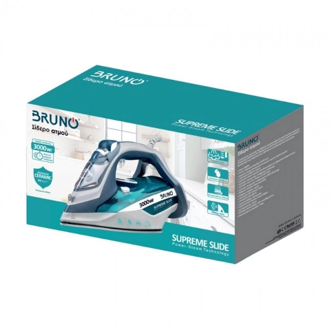 Σίδερο ατμού Supreme Slide BRN-0146 Bruno με κεραμική πλάκα 3000W χρώμα λευκό - μπλε