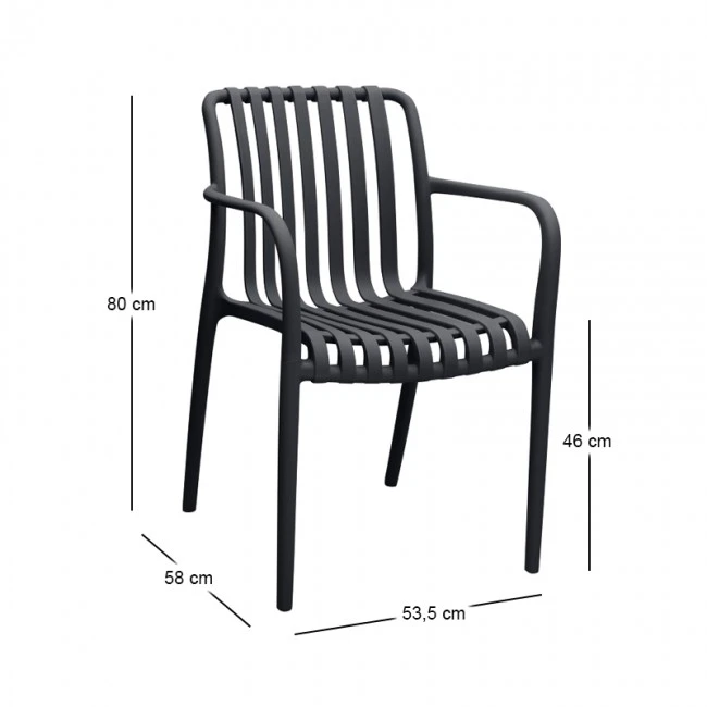 Polypropylene armchair in black color 53,5x58x80cm.