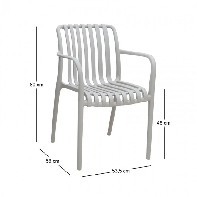 Polypropylene armchair in light grey color 53,5x58x80cm.