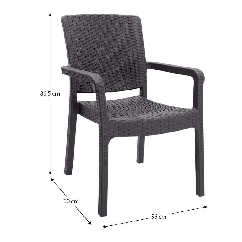Polypropylene armchair with rattan  in brown color 56x60x86,5cm.