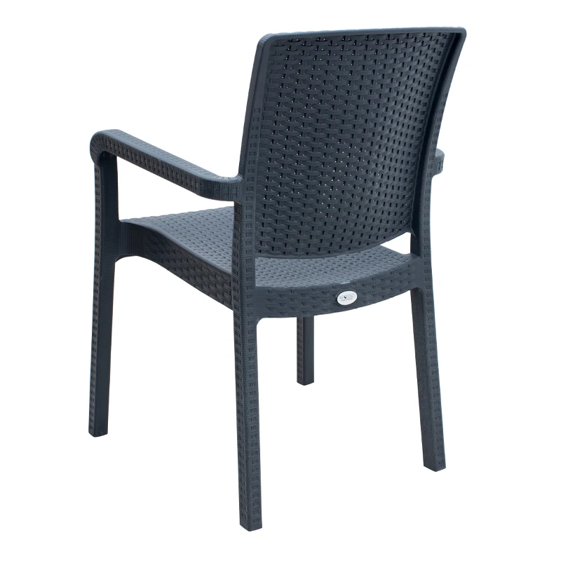 Polypropylene armchair with rattan  in grey color 56x60x86,5cm.