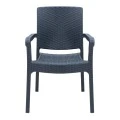 Polypropylene armchair with rattan  in grey color 56x60x86,5cm.