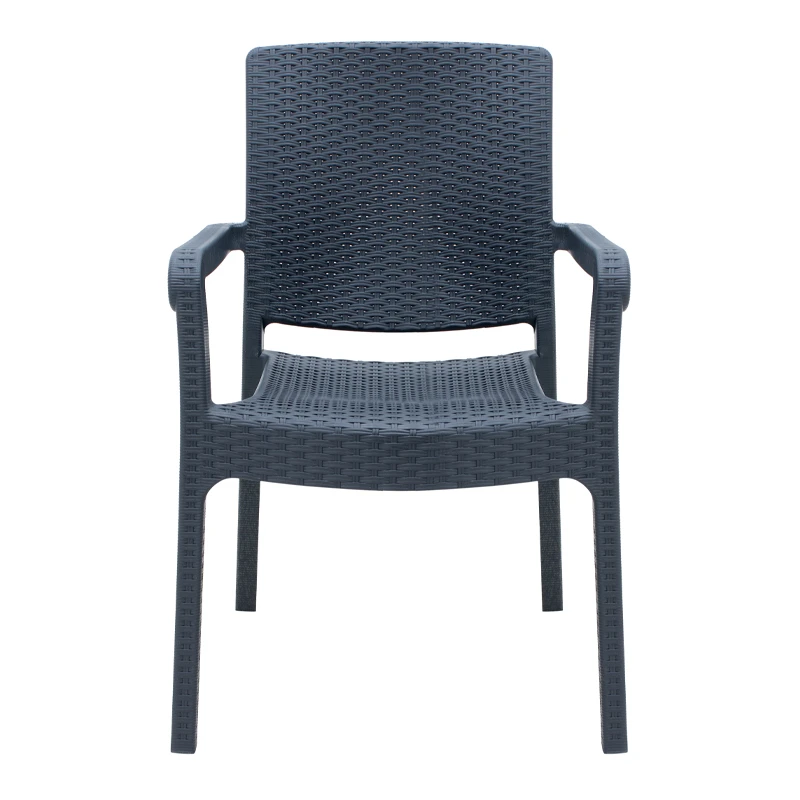 Polypropylene armchair with rattan  in grey color 56x60x86,5cm.
