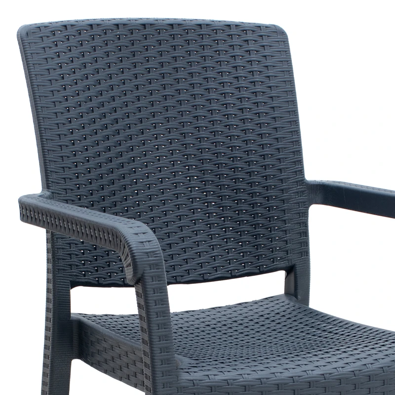 Polypropylene armchair with rattan  in grey color 56x60x86,5cm.