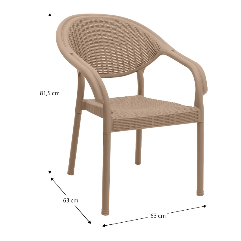 Polypropylene armchair with rattan in beige color 63x63x81,5cm.