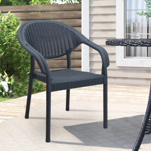 Polypropylene armchair with rattan in grey color 63x63x81,5cm.