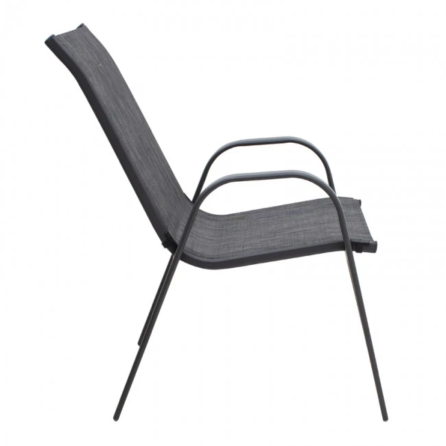 Πολυθρόνα κήπου μεταλλική χρώμα γκρι με αδιάβροχο ύφασμα textline σε μαύρο γκρι χρώμα 53x75x88εκ.
