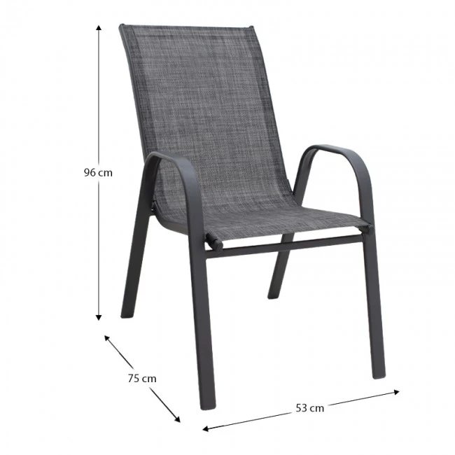 Πολυθρόνα κήπου μεταλλική χρώμα γκρι με αδιάβροχο ύφασμα textline σε μαύρο γκρι χρώμα 53x75x88εκ.