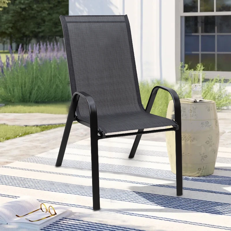 Metal garden armchair in black color with waterproof textline fabric in dark gray color 56x68x93cm