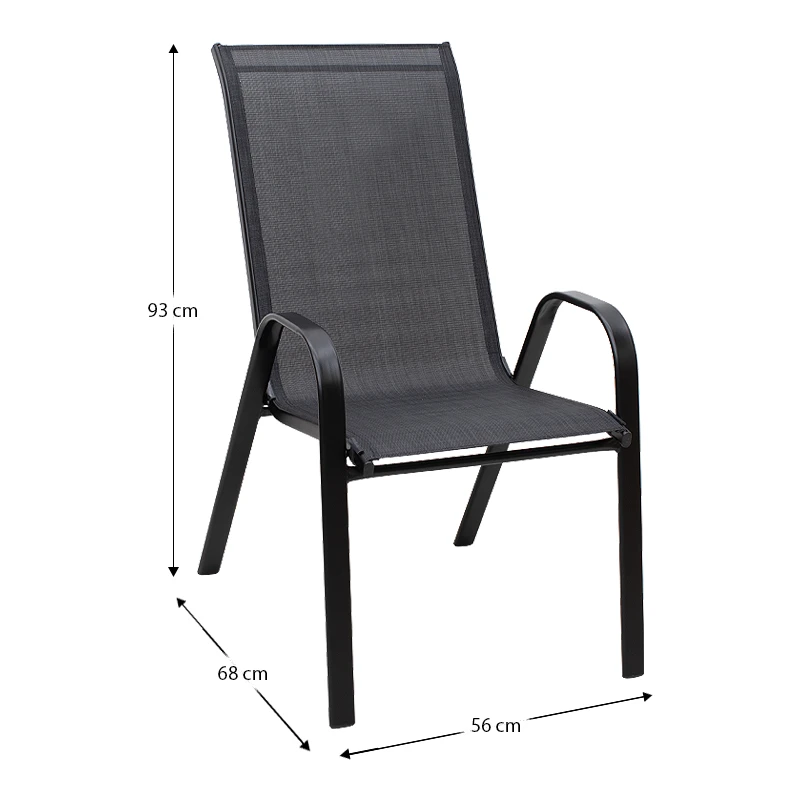 Metal garden armchair in black color with waterproof textline fabric in dark gray color 56x68x93cm