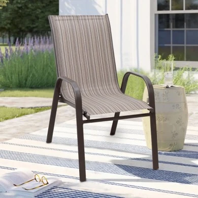 Metal garden armchair in brown color with waterproof textline fabric in brown - beige color 56x68x93cm