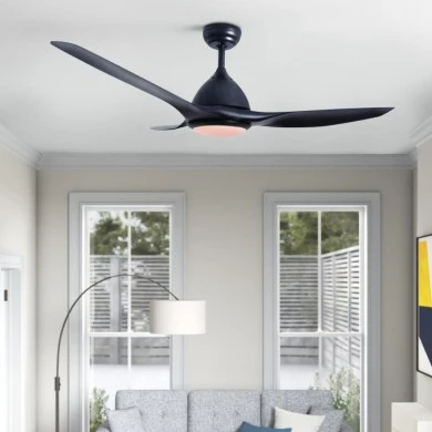 Ceiling fan FANKVBL10G with remote control and Dimmable Led - DC40W - ABS black color 3 blades 130cm.