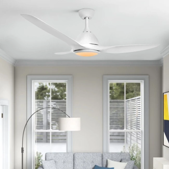 Ceiling fan FANKVWH20G with remote control and Dimmable Led - DC40W - ABS white color 3 blades 130cm.