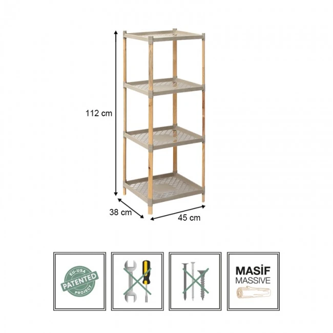 Floor shelf wooden - plastic color natural - beige 45x38x112cm.