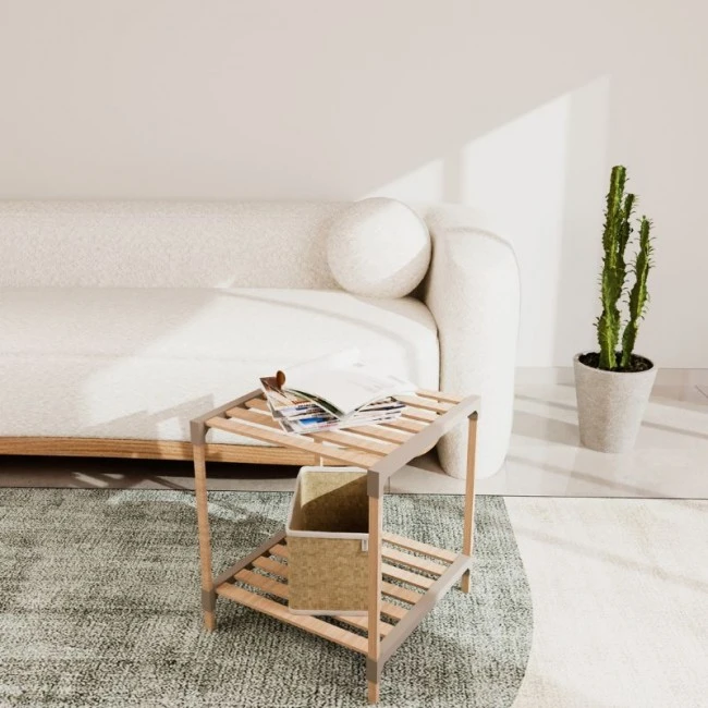 Side table - Floor shelf wooden - plastic color natural - beige 41x33x45cm.