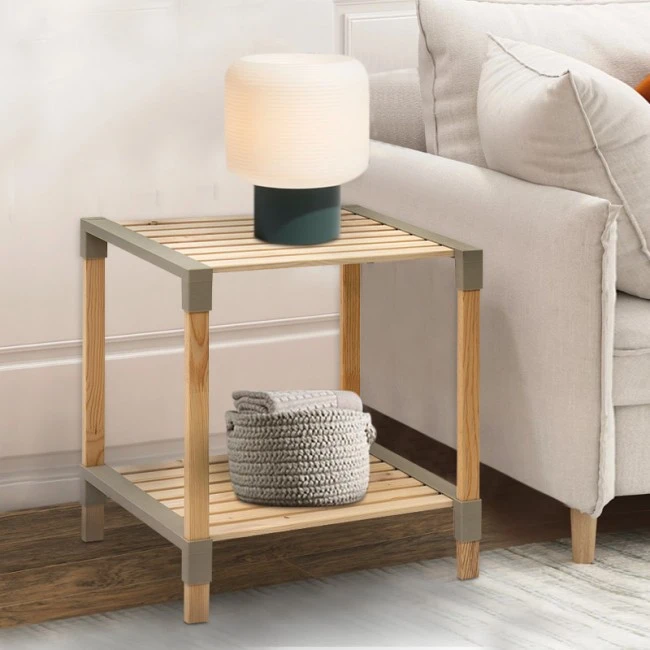 Side table - Floor shelf wooden - plastic color natural - beige 41x33x45cm.