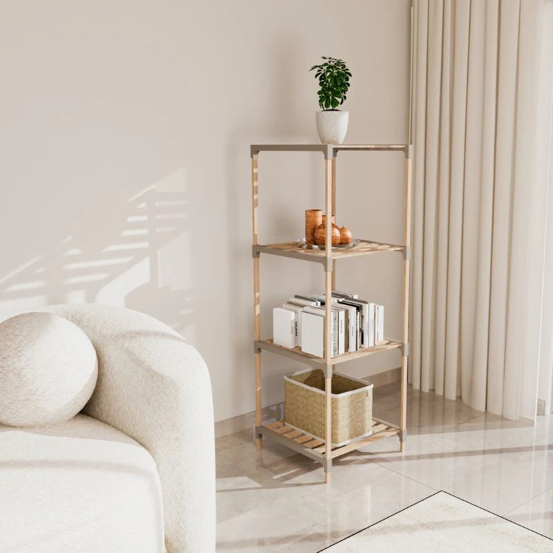 Floor shelf wooden - plastic color natural - beige 41x33x113cm.