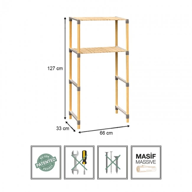 Wooden washing machine furniture in natural color 66x33x127cm.