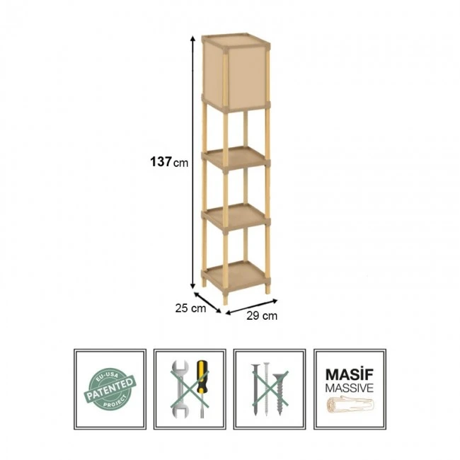 Floor lamp made of wood and plastic in beige color 29x25x137cm.