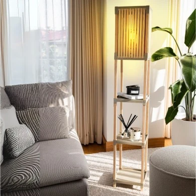 Floor lamp made of wood and plastic in beige color 24x22x137cm.