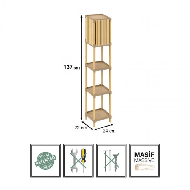 Floor lamp made of wood and plastic in beige color 24x22x137cm.