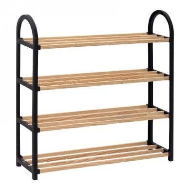 Shoe rack wooden - plastic color black - natural 67x18x65cm.