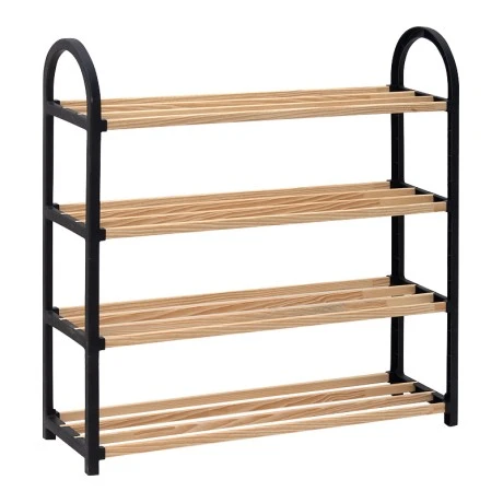 Shoe rack wooden - plastic color black - natural 67x18x65cm.