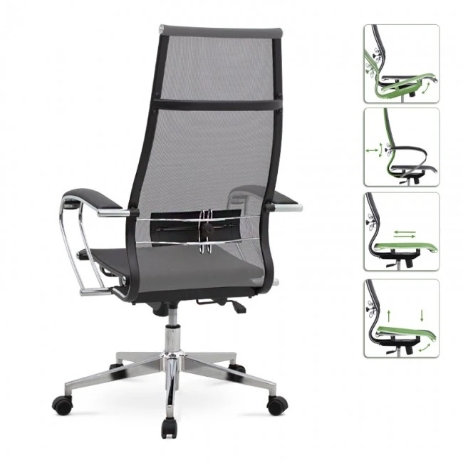 Berta Megapap ergonomic office chair with Mesh fabric in grey - black 66,5x70x113,3/131cm.