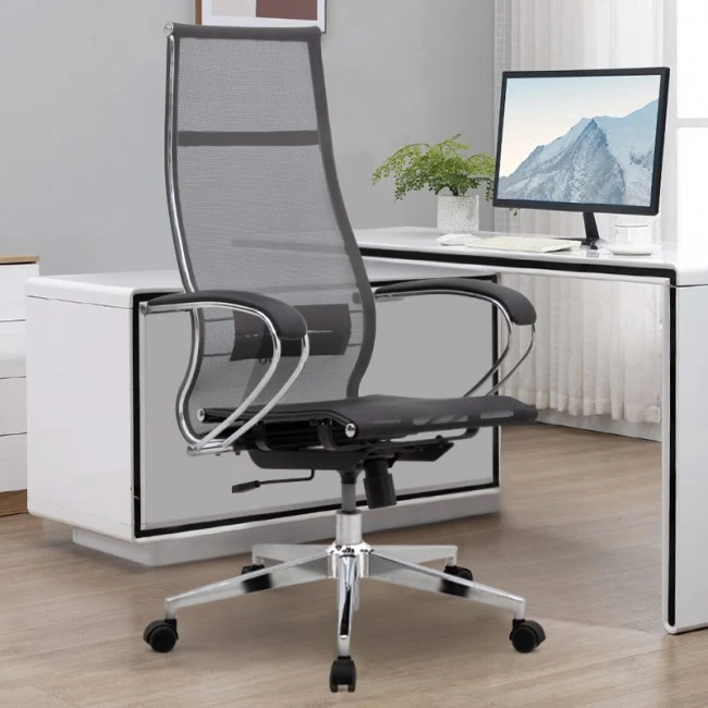 Berta Megapap ergonomic office chair with Mesh fabric in grey - black 66,5x70x113,3/131cm.