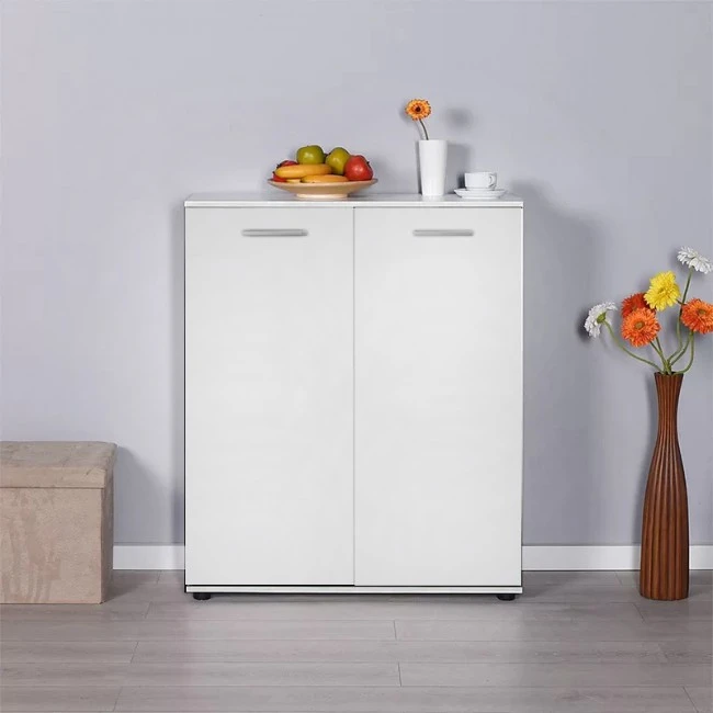 Ultra Megapap cupboard - shoe rack of 2 pairs double-leaf in white 91x35x108cm.