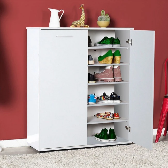 Ultra Megapap cupboard - shoe rack of 2 pairs double-leaf in white 91x35x108cm.