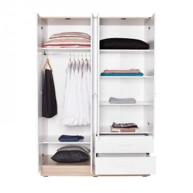 Base Megapap four-door wardrobe in white - sonoma color 137x52x198cm.