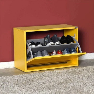 Flat Duo Megapap melamine shoe rack of 6 pairs in yellow color 60x42x30cm.
