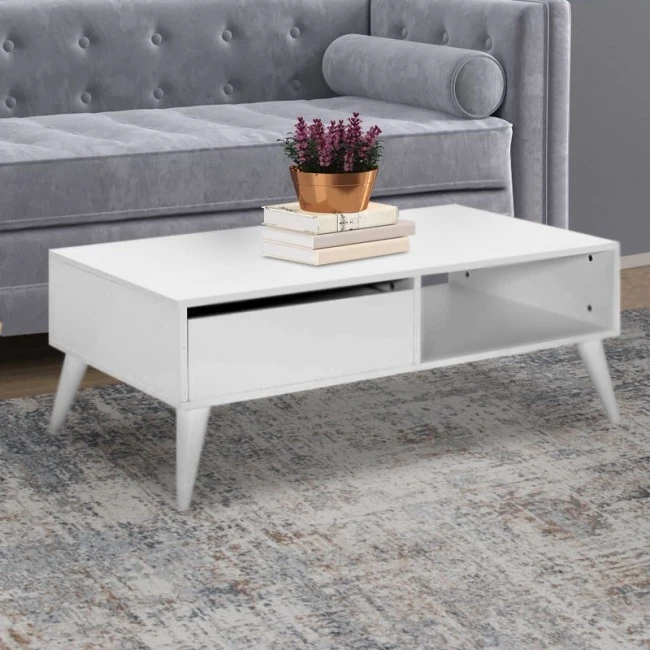 Slide Megapap melamine coffee table in white color 110x65x42cm.